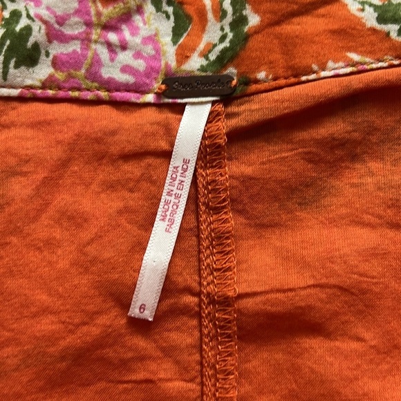 Free People Flowy Orange Floral Print Cotton Lined mini Skirt Size 6 - Picture 7 of 11